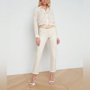 L’AGENCE Ginny High Rise Straight Leg Jeans French Vanilla coated